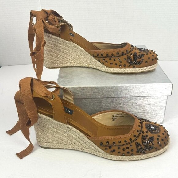 Style & Co. Kimba High Heel Wedge Espadrille Sandals Brown Floral Size 10M - Picture 3 of 13
